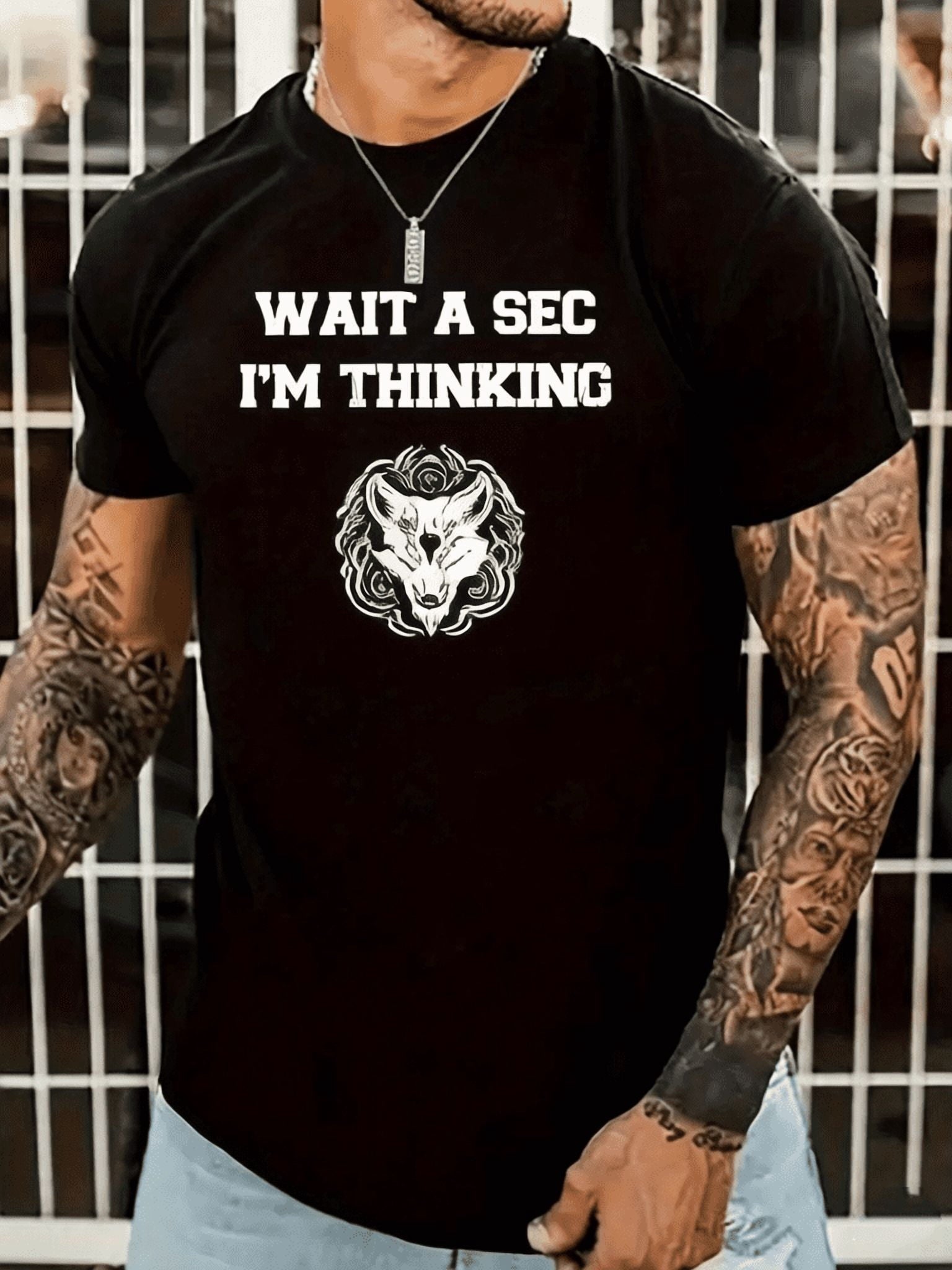 Men Funny Tech Graphic T-Shirt, Wait A Sec I'm Thinking Sun Loading Icon Crew Neck Summer Tee, Machine Washable Casual Novelty Gift for Tech Lovers