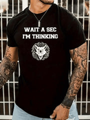 Men Funny Tech Graphic T-Shirt, Wait A Sec I'm Thinking Sun Loading Icon Crew Neck Summer Tee, Machine Washable Casual Novelty Gift for Tech Lovers