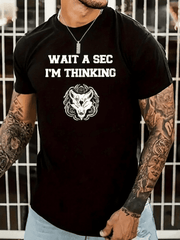 Men Funny Tech Graphic T-Shirt, Wait A Sec I'm Thinking Sun Loading Icon Crew Neck Summer Tee, Machine Washable Casual Novelty Gift for Tech Lovers