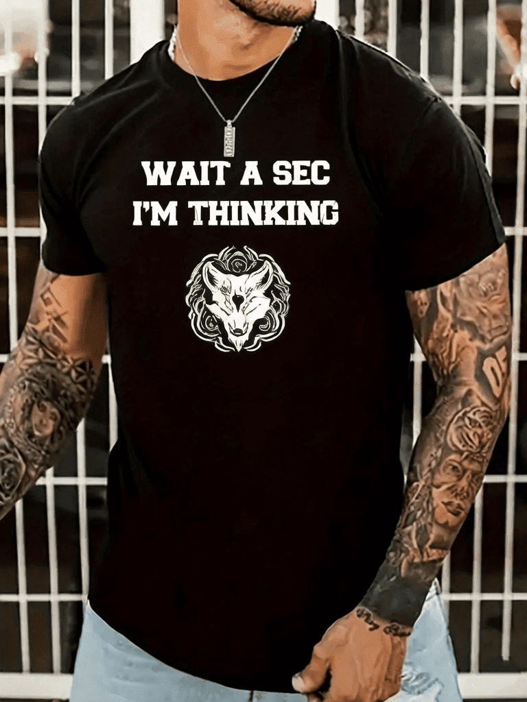 Men Funny Tech Graphic T-Shirt, Wait A Sec I'm Thinking Sun Loading Icon Crew Neck Summer Tee, Machine Washable Casual Novelty Gift for Tech Lovers