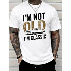 Men'S "I'M Not Old, I Am Classic" Pattern T-Shirt-Soft Cotton, Casual Crew Neck, Short Sleeve, Car Print-Suitable For Casual Wear