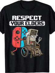 Men'S Pattern T-Shirt, Theme "Respect Elders" - Comfortable Retro Game Design, Breathable And Comfortable