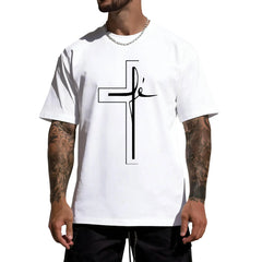 Men'S Summer Casual Sports T-Shirt with Religious Cross Print,  Crew Neck, Short Sleeve, Geometric Pattern