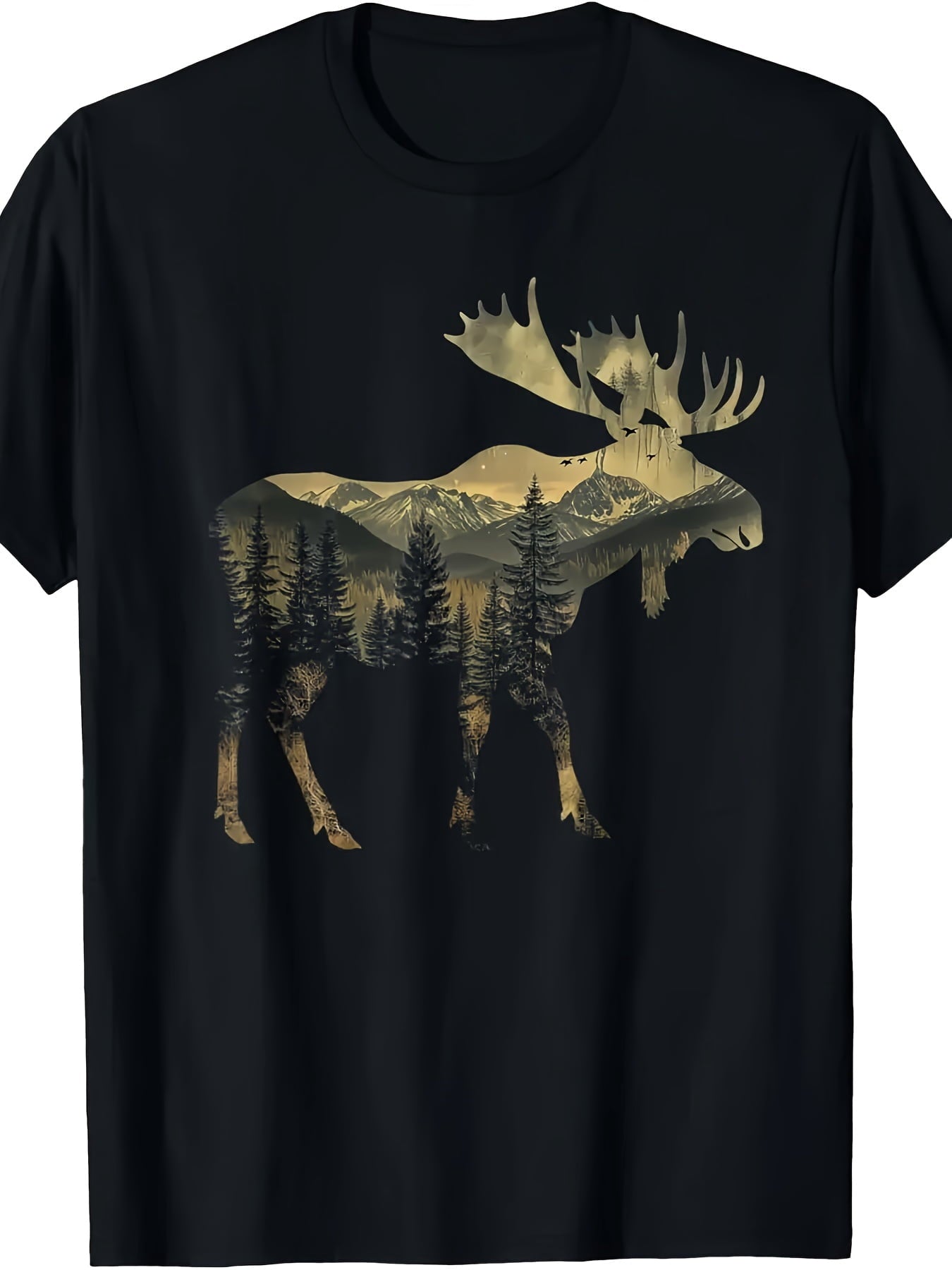 Men'S Vintage Park T-Shirt - a Soft And Breathable Black Crew Neck Shirt Featuring Mountain Scenery Design
