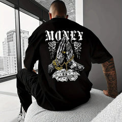 Men'S Y2K Streetwear Graphic Tee Featuring a Money Theme with Dollar Notes And Golden Chains