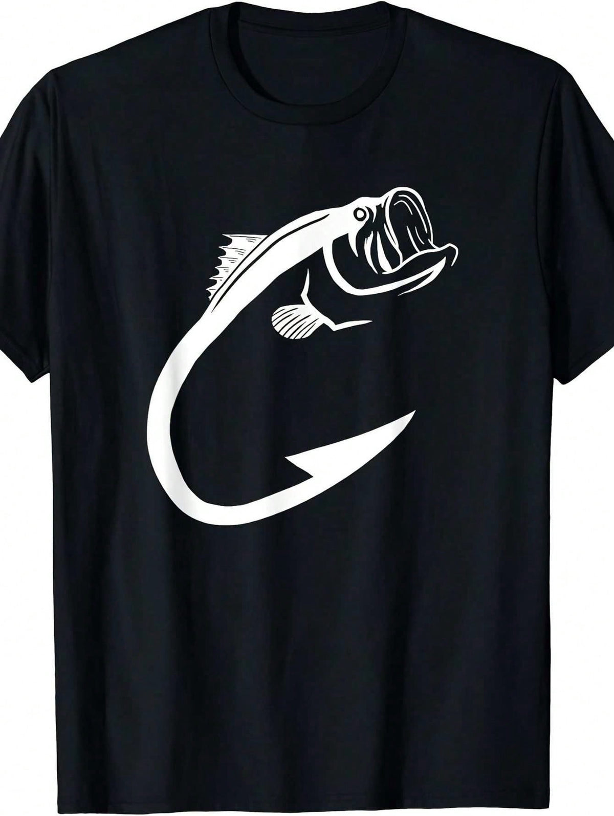 Men's Angler Bass Fish Hook Graphic T-Shirt Outdoor Fishing Hobby Top