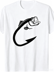 Men's Angler Bass Fish Hook Graphic T-Shirt Outdoor Fishing Hobby Top