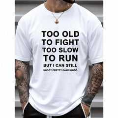 Men's Big & Tall Polyester Crew Neck Short Sleeve Graphic T-Shirt, Random Letter Print Slight Stretch Casual Streetwear For Spring Summer Fall