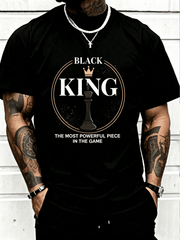 Men’s Black King Chess Most Powerful Piece Graphic Cotton Short Sleeve T Shirt