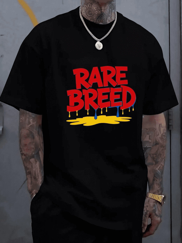 Men's Black "Rare Breed" Print T-Shirt – Casual Crew-Neck Top, 100% Cotton