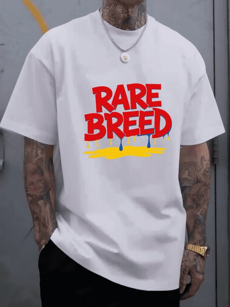 Men's Black "Rare Breed" Print T-Shirt – Casual Crew-Neck Top, 100% Cotton