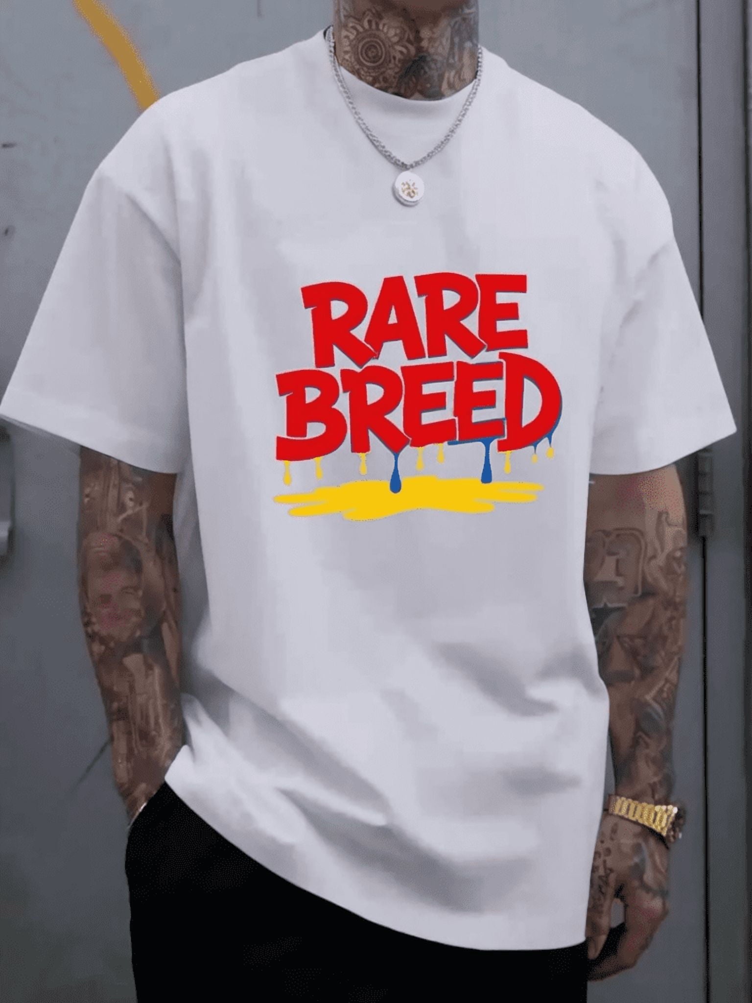 Men's Black "Rare Breed" Print T-Shirt – Casual Crew-Neck Top, 100% Cotton