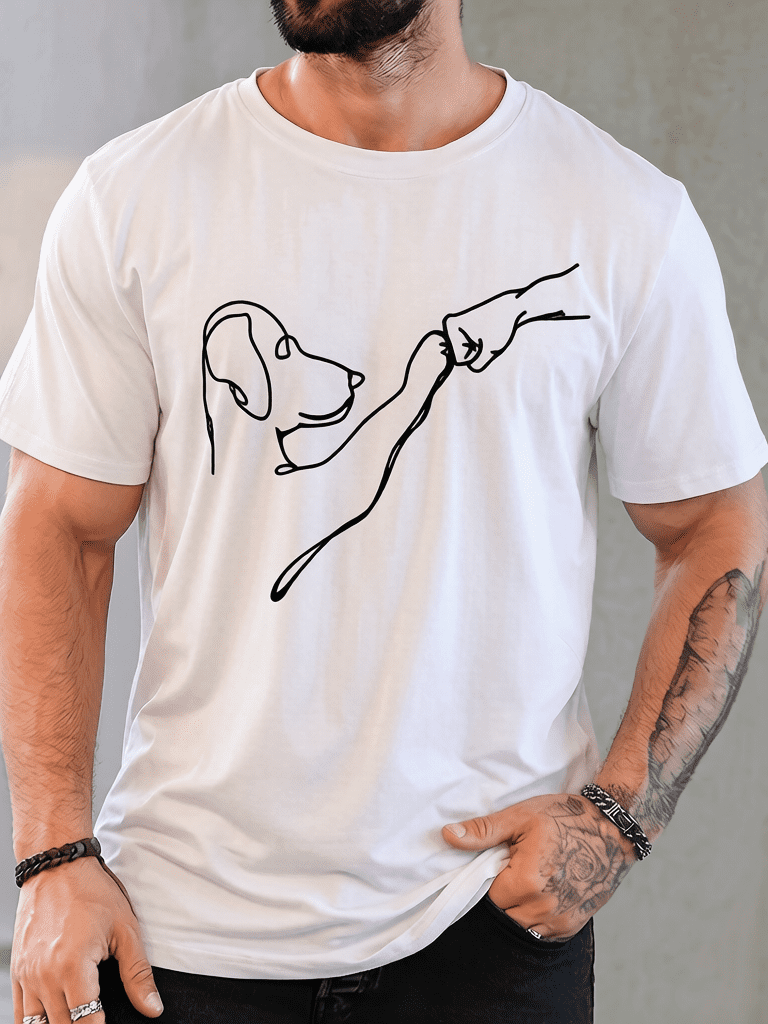 Men's Casual Short-Sleeve T-Shirt with Cartoon Dog Print – Summer Crew-Neck Top