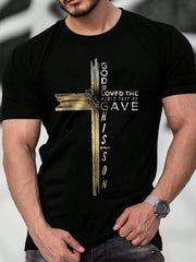Men's Christian John 3:16 God So Loved The World Wooden Cross Inspirational T-Shirt