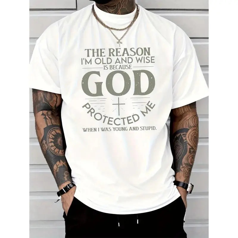 Men's Cotton Crew Neck Short Sleeve Graphic T-Shirt, God Bless Me Letter Print Casual Everyday Summer Tee