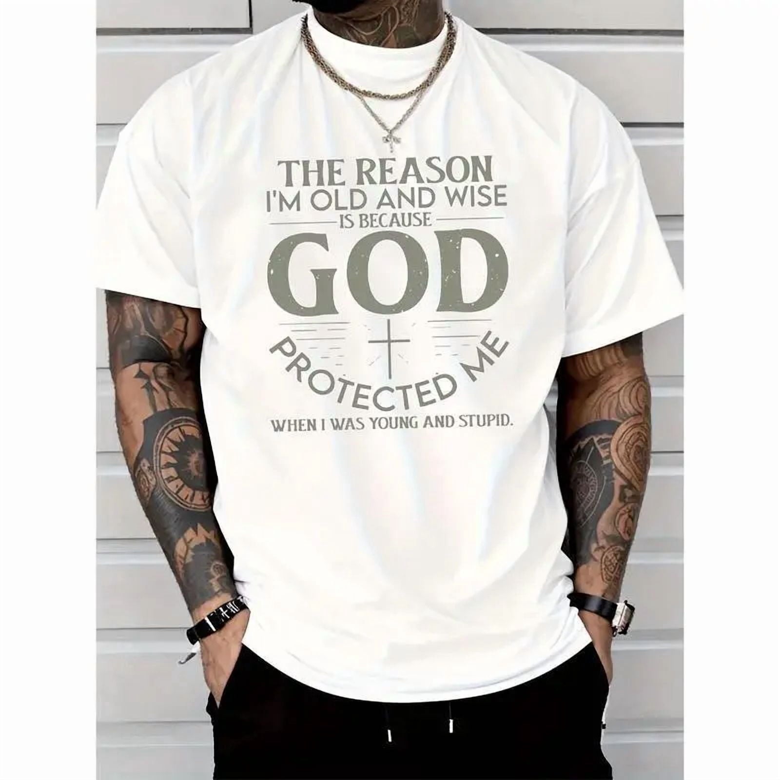 Men's Cotton Crew Neck Short Sleeve Graphic T-Shirt, God Bless Me Letter Print Casual Everyday Summer Tee