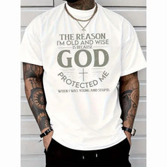 Men's Cotton Crew Neck Short Sleeve Graphic T-Shirt, God Bless Me Letter Print Casual Everyday Summer Tee