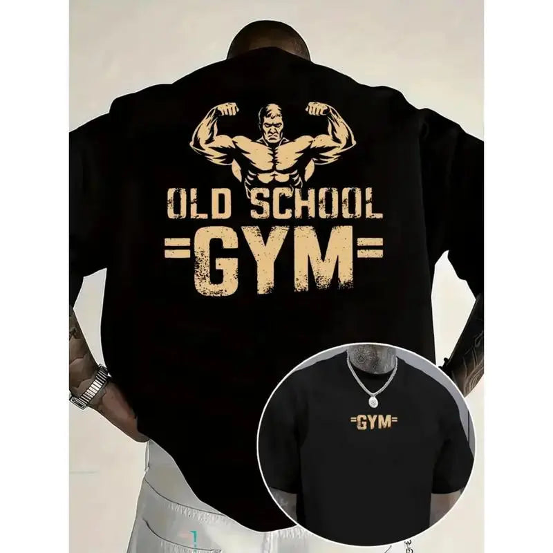 Men's Crew Neck Short Sleeve Graphic T-Shirt, Vintage Old School Weightlifting Bodybuilding Retro Fitness Casual Summer Tee