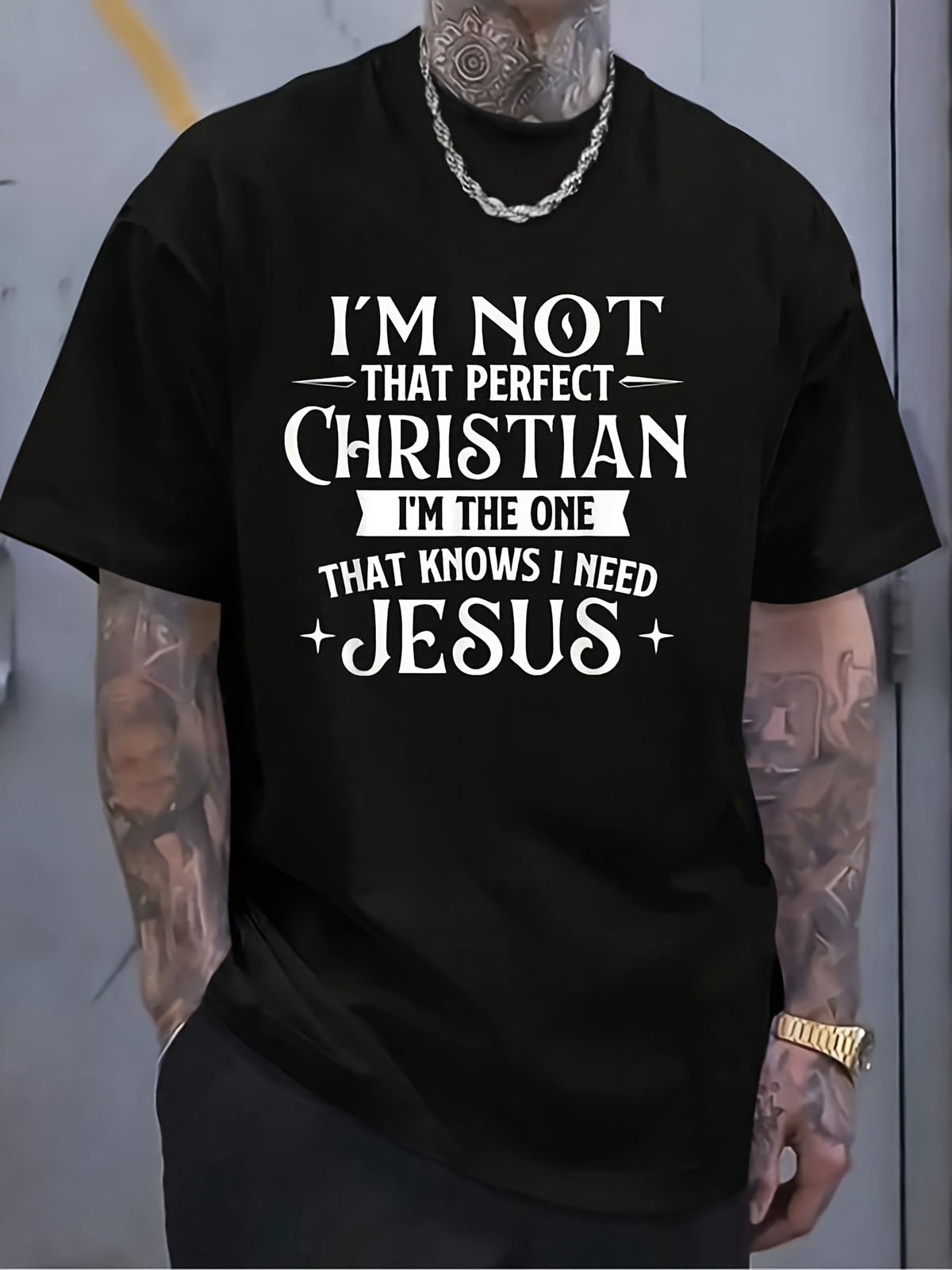 Men’s Faith Christian Graphic T Shirt I’m Not That Perfect Jesus Religious Casual Oversized Short Sleeve Tee