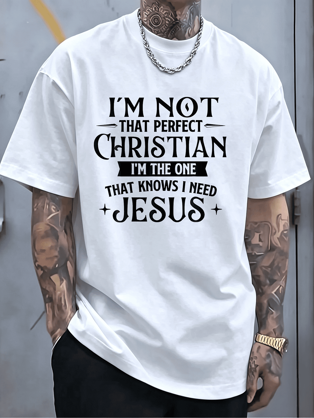 Men’s Faith Christian Graphic T Shirt I’m Not That Perfect Jesus Religious Casual Oversized Short Sleeve Tee