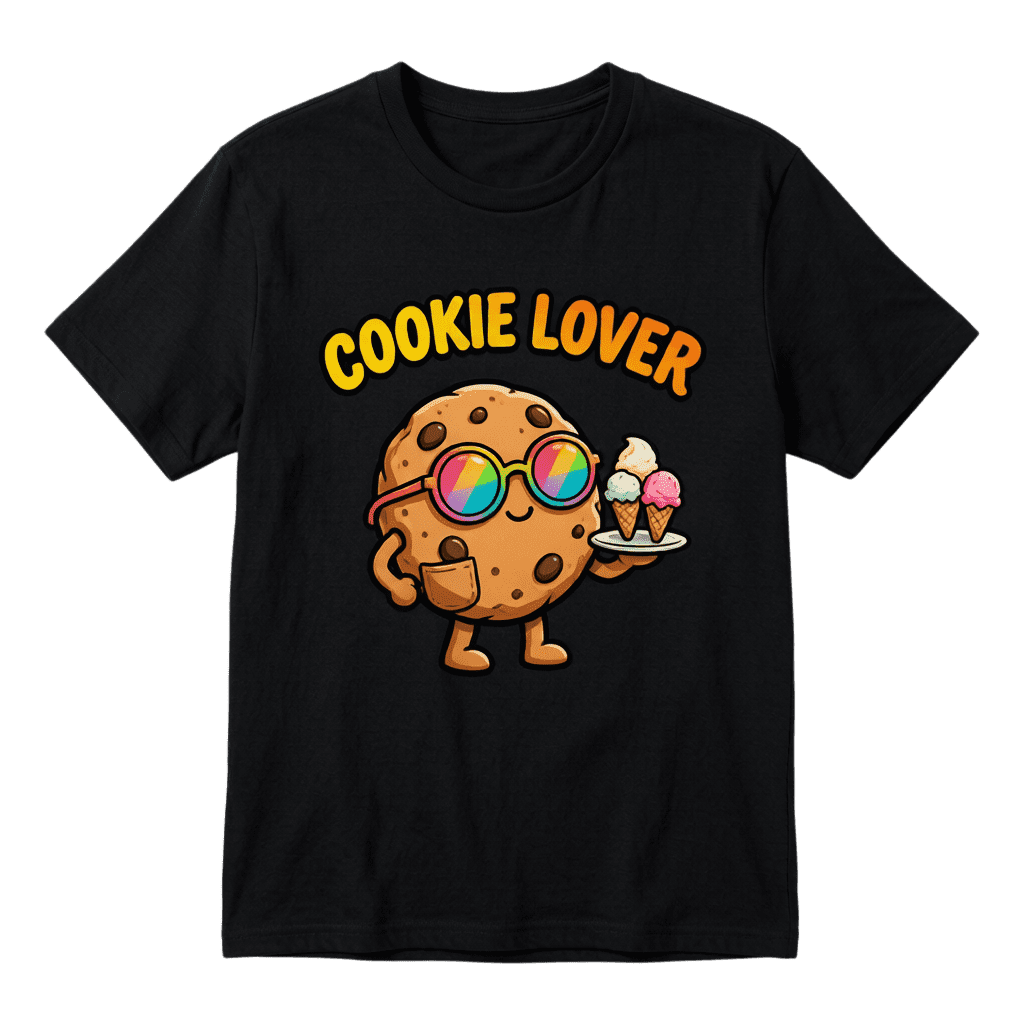 Men's Funny Cartoon Cookie Lover Graphic T-Shirt, Rainbow Sunglasses Cookie Holding Ice Cream Cones Print Crew Neck Short Sleeve, 180G Regular Fit All Seasons Casual Digital Print Everyday Versatile