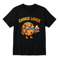 Men's Funny Cartoon Cookie Lover Graphic T-Shirt, Rainbow Sunglasses Cookie Holding Ice Cream Cones Print Crew Neck Short Sleeve, 180G Regular Fit All Seasons Casual Digital Print Everyday Versatile