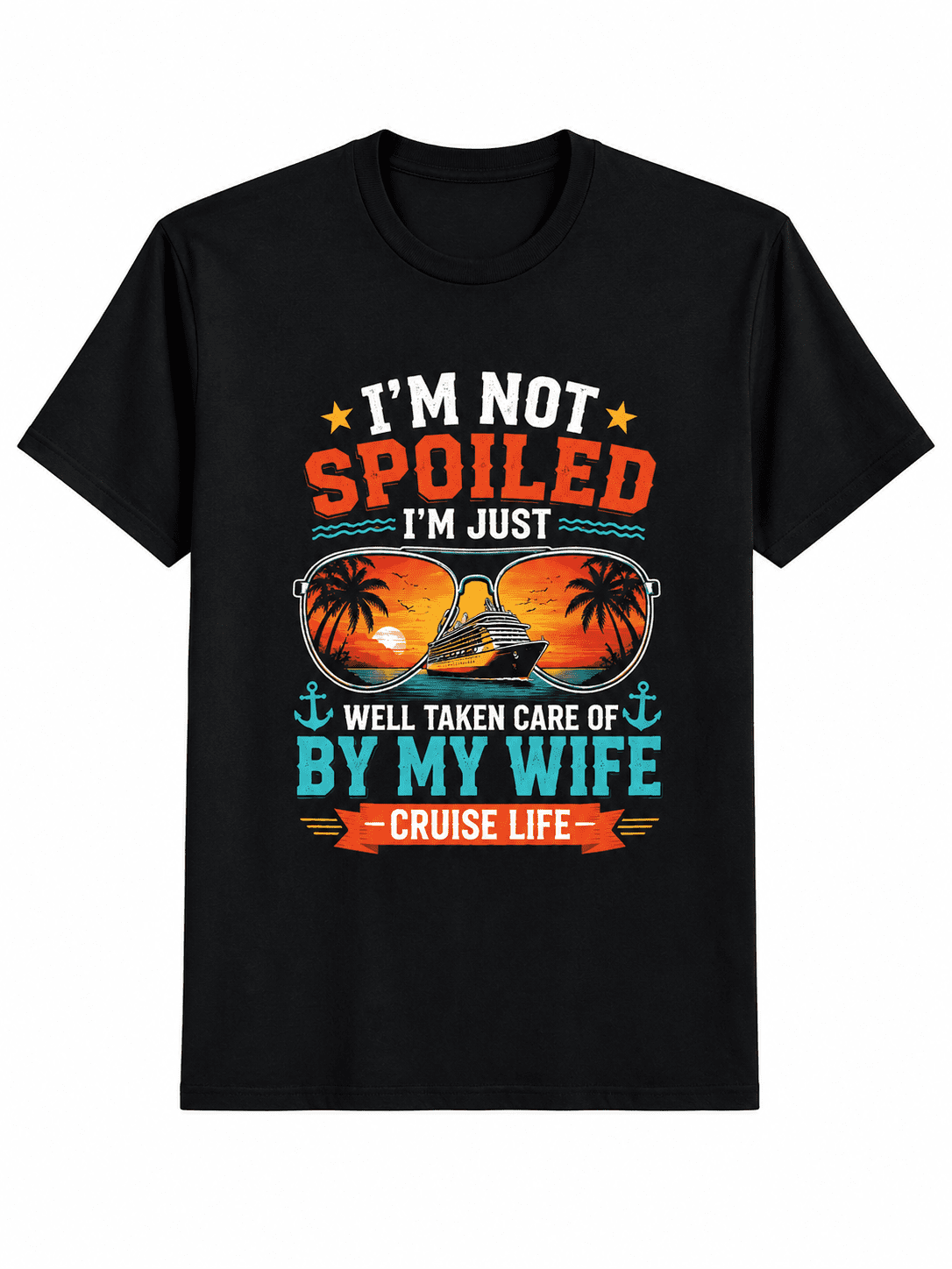 Men's Funny Cruise Vacation Graphic T-Shirt, Tropical Sunset Sunglasses Print Casual Crew Neck Short Sleeve Tee