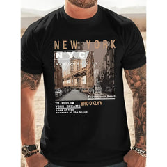 Men's Graphic T-Shirt with Retro Print, Casual Streetwear Regular Fit Short Sleeve