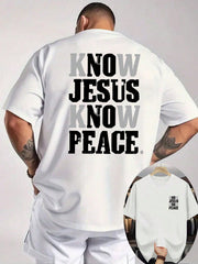 Men's Know Jesus Know Peace Christian Double Sided Print Graphic Short Sleeve T-Shirt