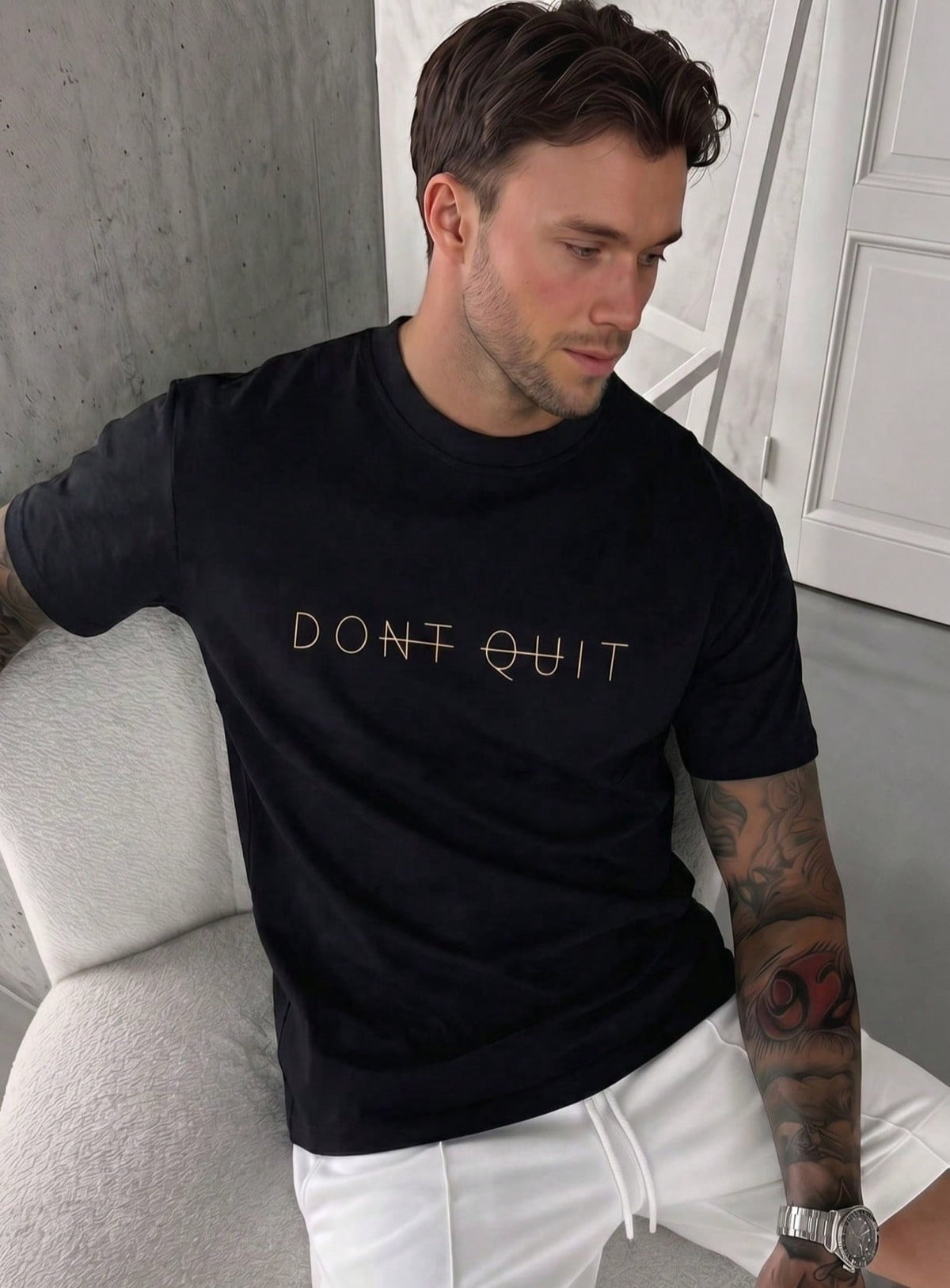Men's Motivational Don't Quit Encouragement Quote Graphic Everyday Wear T-Shirt