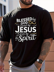 Men's Religious Faith T-Shirt - "Blessed by God, Loved by Jesus, LED by the Spir