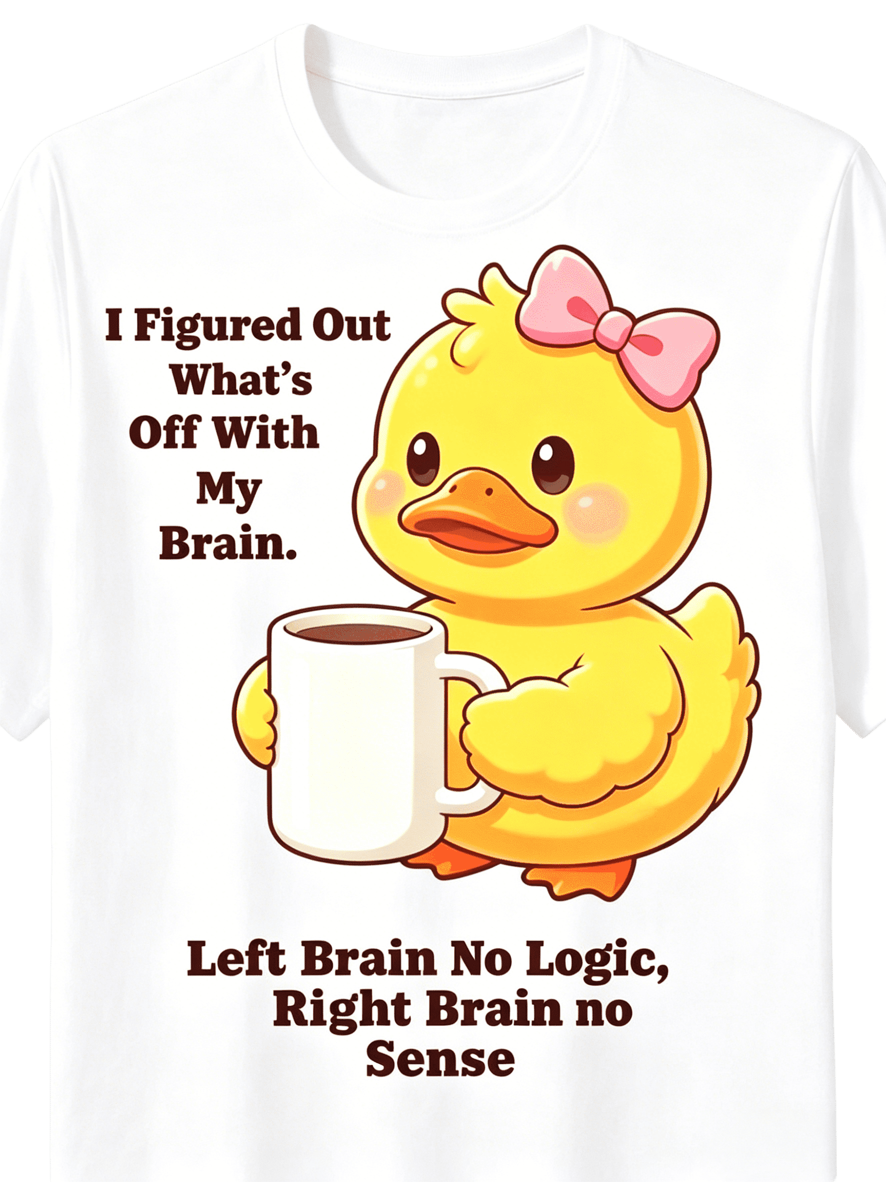 Men's Short-Sleeve T-Shirt with "Something's Wrong with the Brain" Fun Little Yellow Duck Print, Classic Crew Neck Fits All Body Types, Skin-Friendly and Breathable, Not Stuffy