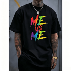 Men's Summer Casual Short Sleeve Round Neck Loose Fit Cotton Top Menswear Geometric Pattern Funny Tshirt