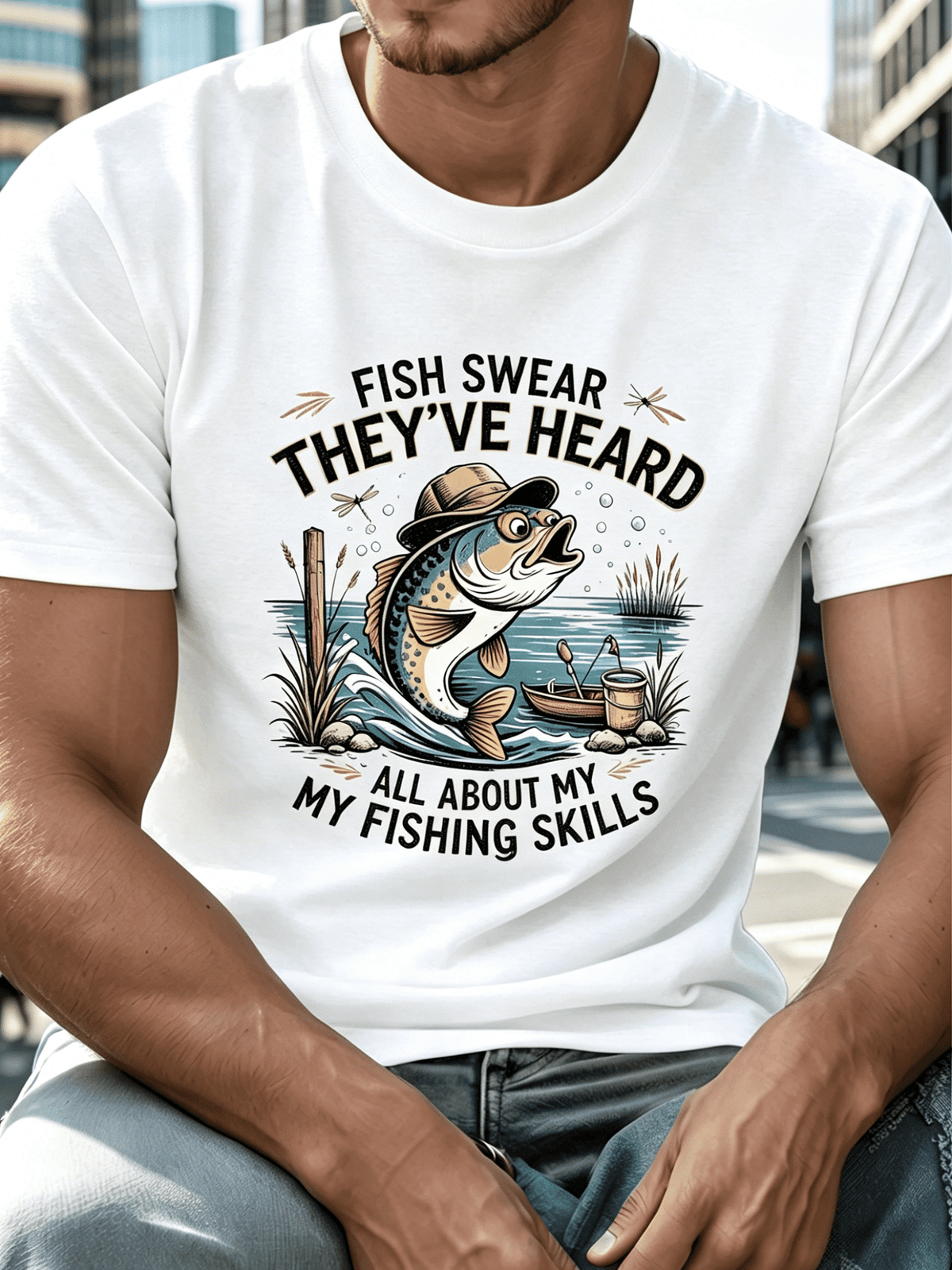 Men's Summer T-Shirt - Humorous Old Timer Fish Graphic, Casual Short Sleeve Tee
