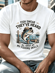 Men's Summer T-Shirt - Humorous Old Timer Fish Graphic, Casual Short Sleeve Tee