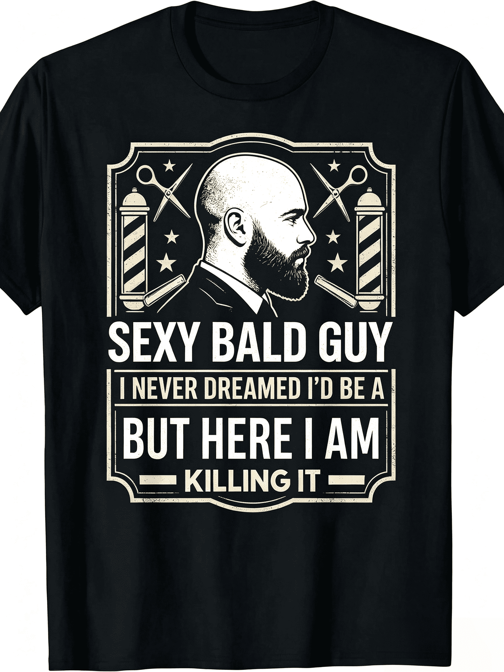Men's Vintage Barber Sexy Bald Guy Graphic T-Shirt, Funny Bearded Bald Man Casual Tee