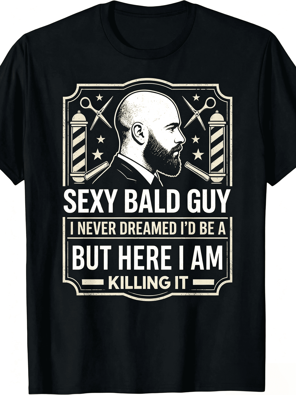Men's Vintage Barber Sexy Bald Guy Graphic T-Shirt, Funny Bearded Bald Man Casual Tee