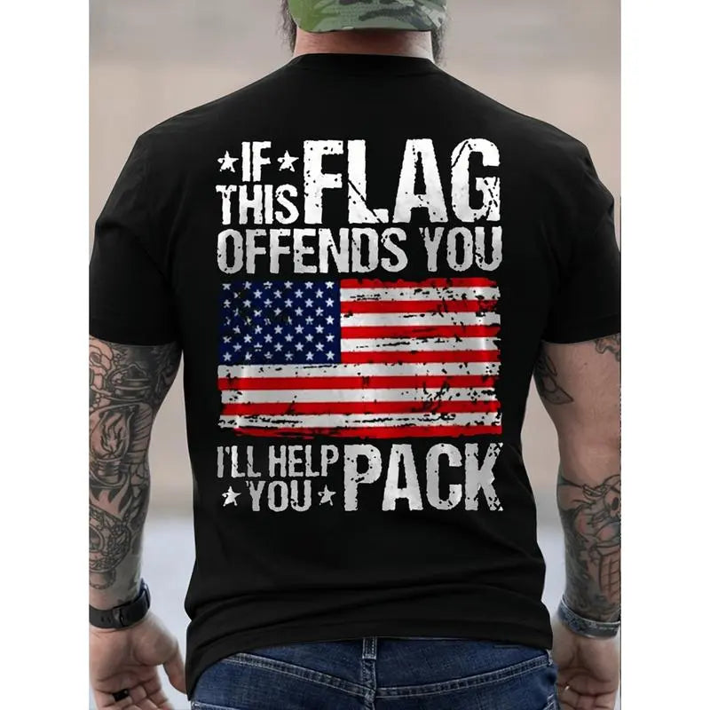 Men's Vintage Distressed USA Flag Patriotic Graphic Tee Casual Cotton Short Sleeve T Shirt