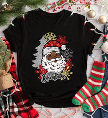 Merry Christmas Black Santa Shirt, Funny Winter Santa Head tshirt For Unisex，Casual Crew Neck Tees