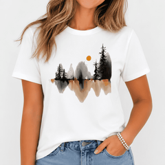 Mountain Lake Reflection T-Shirt | Artistic Nature Watercolor Graphic Tee
