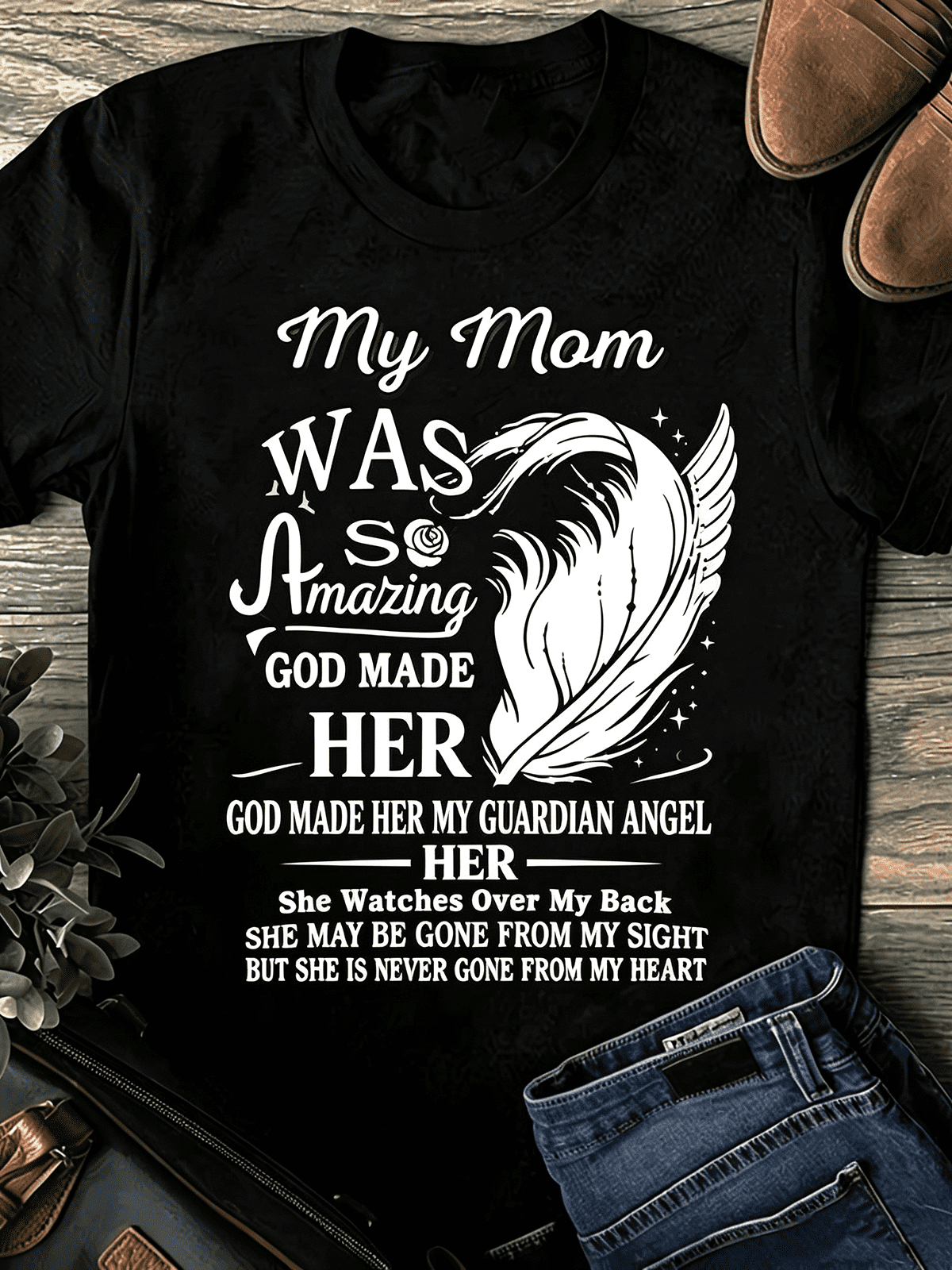“My Amazing Mom Guardian Angel” Memorial T-Shirt – In Memory of Mother Bereavement Tee, Sympathy Gift Short Sleeve Top