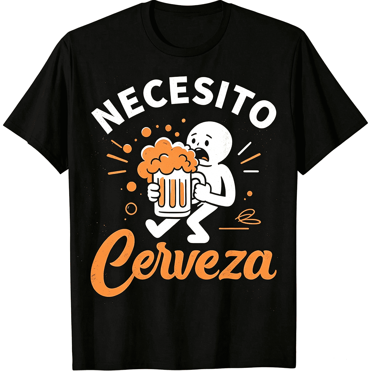 “Necesito Cerveza” Funny Spanish Beer T-Shirt – Cartoon Drinking Graphic Tee for Party Lovers, Casual Short Sleeve Top