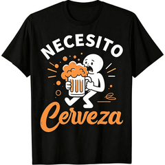 “Necesito Cerveza” Funny Spanish Beer T-Shirt – Cartoon Drinking Graphic Tee for Party Lovers, Casual Short Sleeve Top
