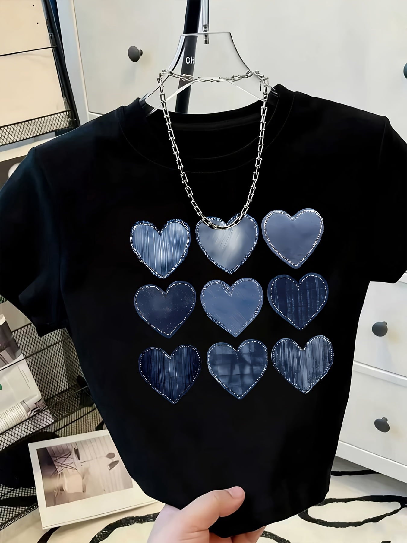 New Women's Round Neck Heart Print Fashion Cool Short Sleeve Summer Casual T-Shirt