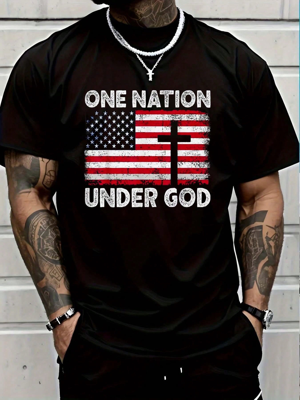 ONE NATION UNDER GOD Flag 4th Of July Patriotic Christian T-Shirt Women's Men Graphic Tee