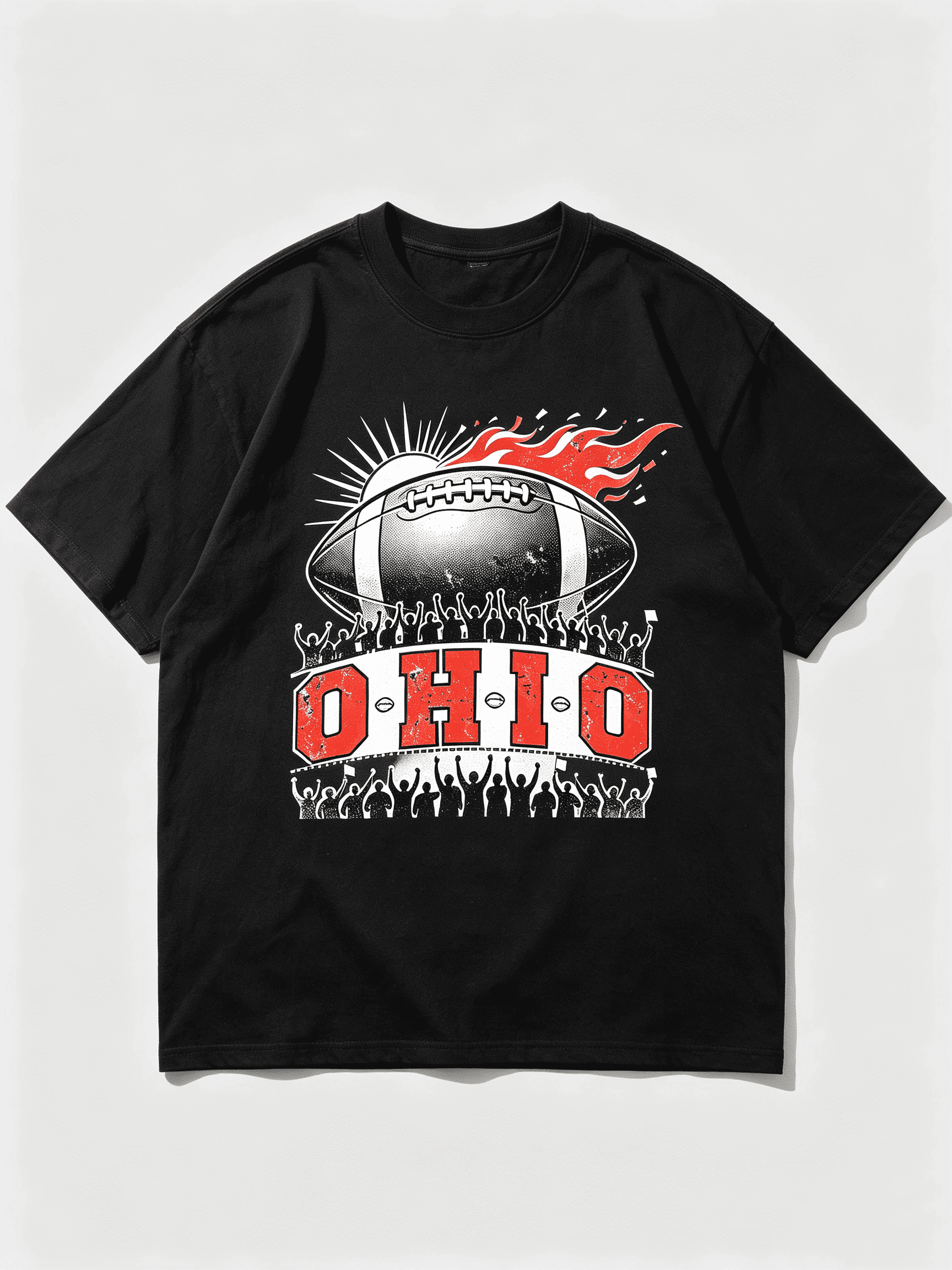 Ohio Vintage Football Flame Crowd Cheering Silhouette Retro Sports Graphic Unisex T-Shirt