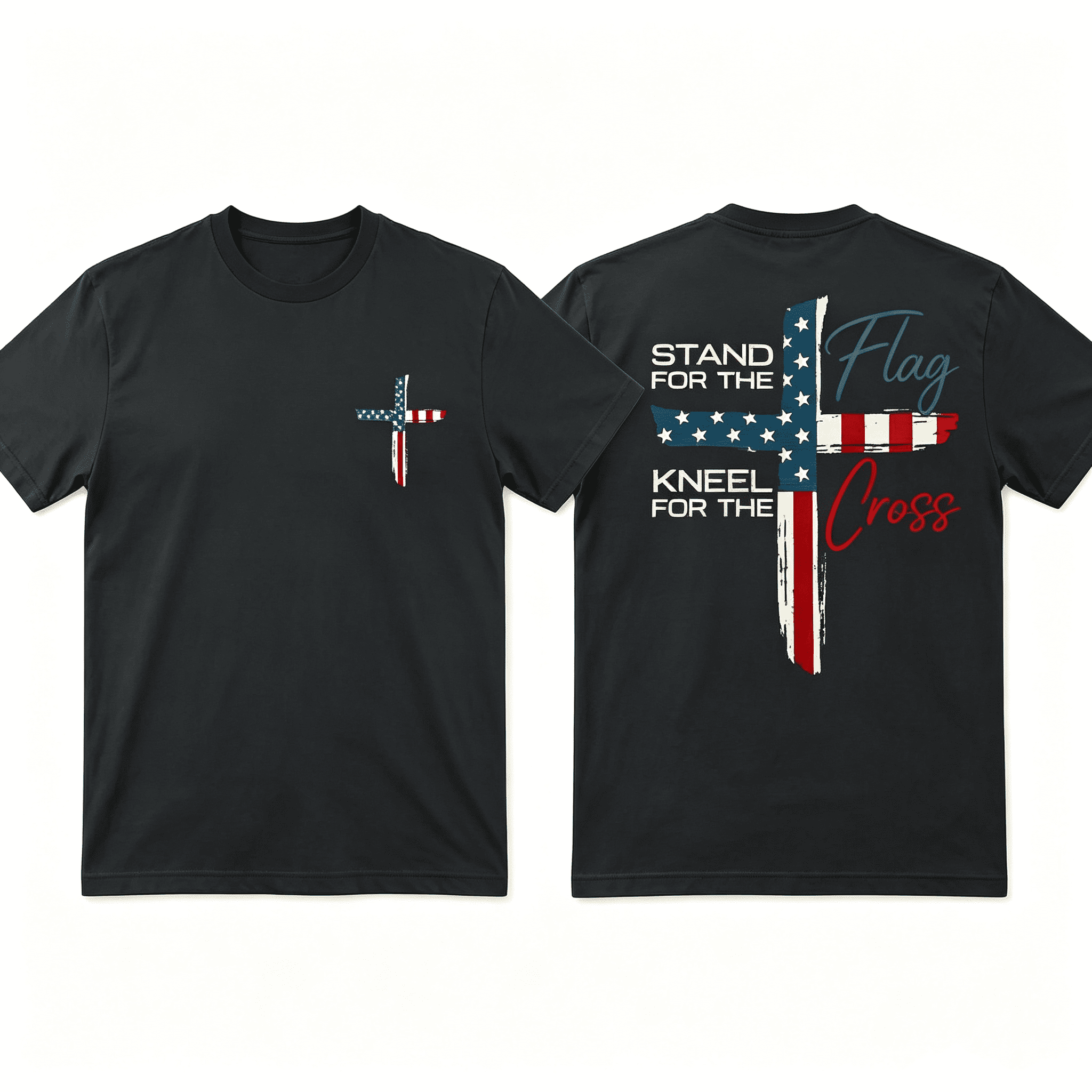 Patriotic Christian Faith T-Shirt – Stand for Flag Kneel for Cross Religious Shirt | American Pride Cross Design Tee for Men