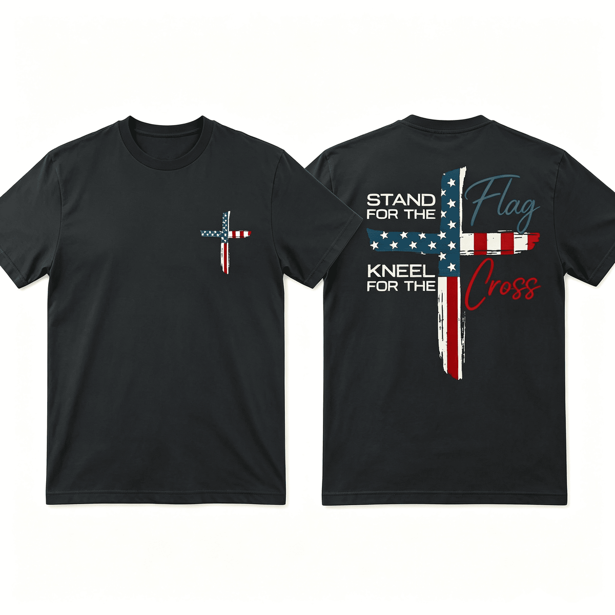 Patriotic Christian Faith T-Shirt – Stand for Flag Kneel for Cross Religious Shirt | American Pride Cross Design Tee for Men