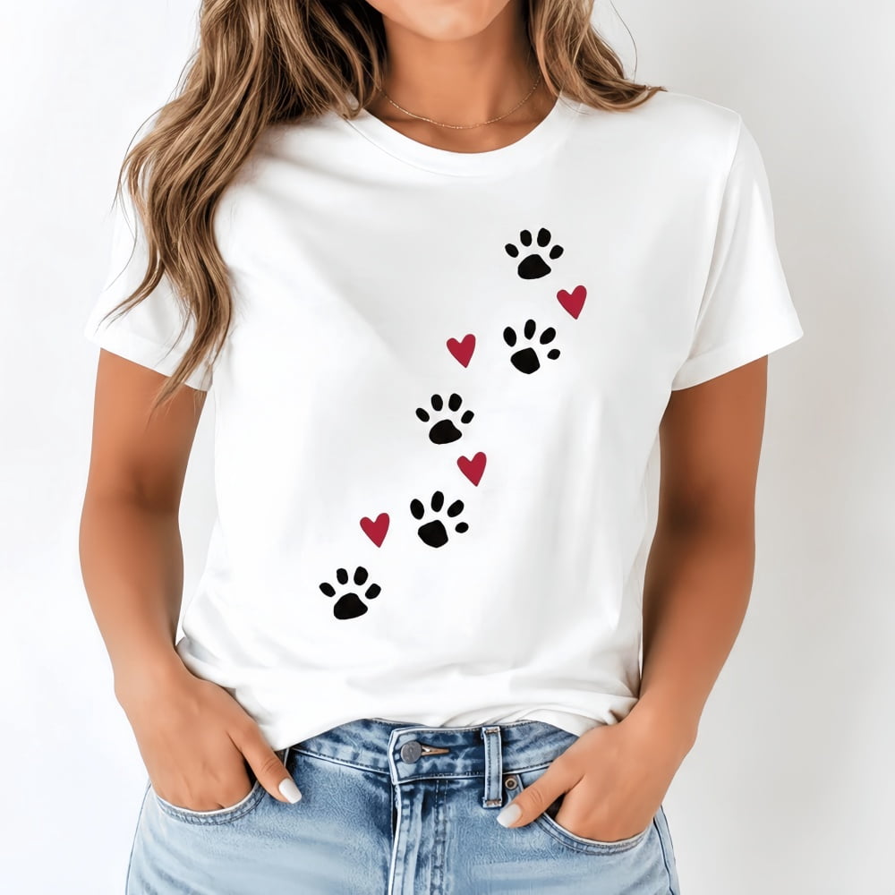Paw Prints and Hearts Graphic Tee - Cute Dog & Cat Lover Gift T-Shirt
