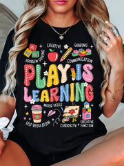 Play Is Learning Teacher T-Shirt - Vibrant Educational Graphic Print, Breathable Summer Casual Tee